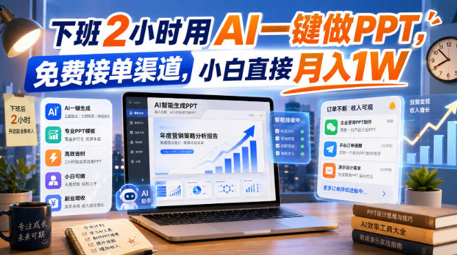 下班2小时用AI一键做PPT，免费接单渠道，小白直接月入1W【揭秘】-副业网