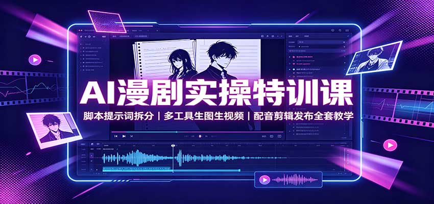 AI漫剧实操特训课：脚本提示词拆分，多工具生图生视频，配音剪辑发布全套教学-副业网