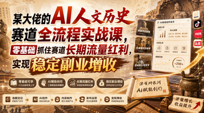 某大佬的AI人文历史赛道全流程实战课，零基础抓住赛道长期流量红利，实现稳定副业增收-副业网