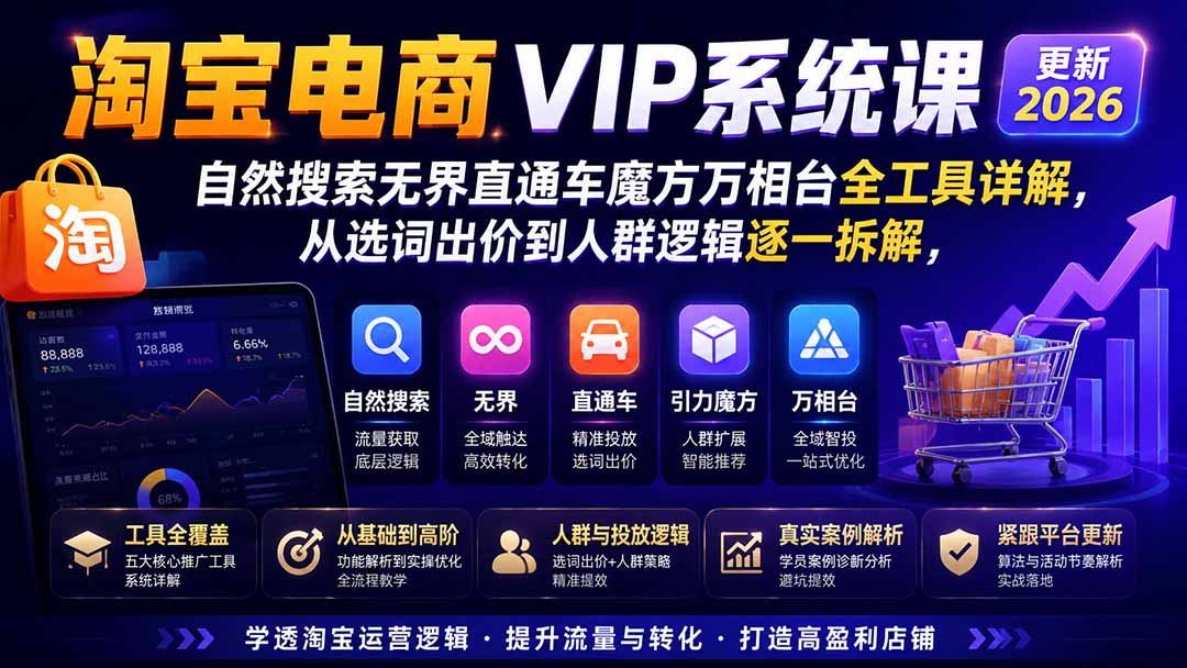 图片[2]-2026淘宝电商终局之战VIP课-更新：自然搜索+直通车+无界+精准人群，系统掌握测款动销与全店推广布局方法-副业网