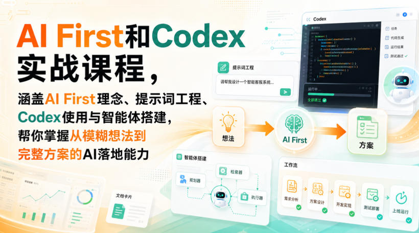 AI First和Codex实战课，涵盖AI First理念、提示词工程、Codex使用与智能体搭建，掌握从模糊想法到完整方案的AI落地能力-副业网