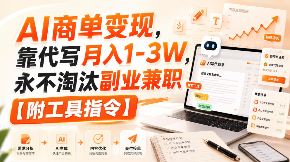 AI商单变现,靠代写月入1-3W,永不淘汰副业兼职【附工具指令】【揭秘】-副业网