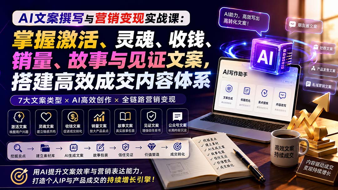 图片[2]-AI文案撰写与营销变现实战课：掌握激活、灵魂、收钱、销量、故事与见证文案，搭建高效成交内容体系-副业网