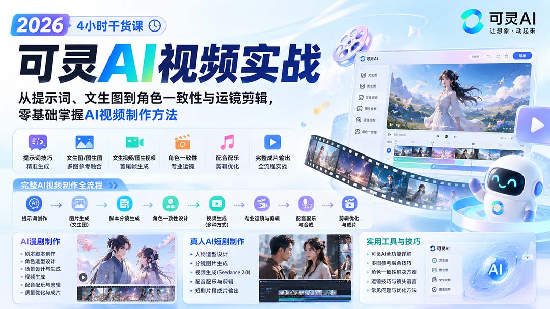 图片[2]-2026可灵AI视频实战-4小时干货课：从提示词、文生图到角色一致性与运镜剪辑，零基础掌握AI视频制作方法-副业网