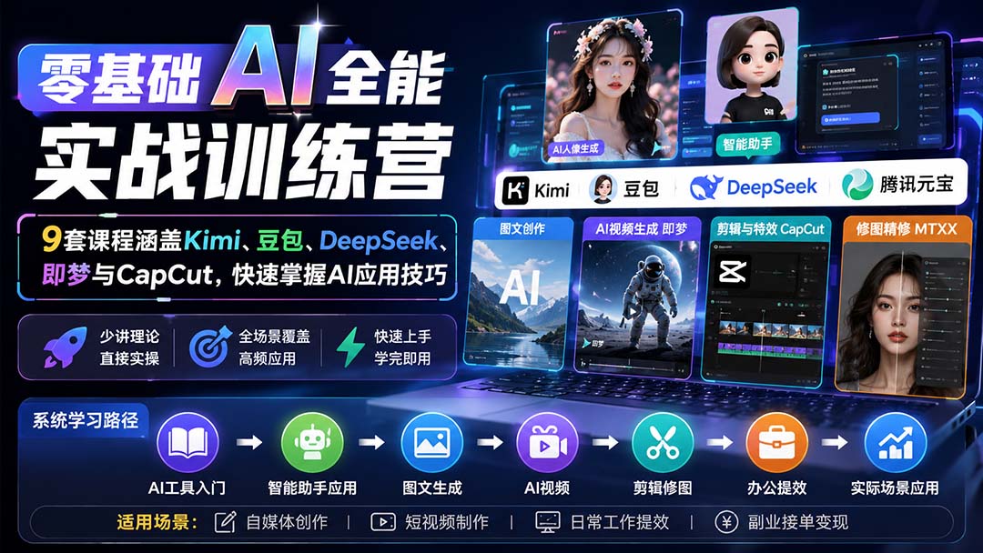 零基础AI全能实战训练营:9套课程涵盖Kimi、豆包、DeepSeek、即梦与CapCut,快速掌握AI应用技巧-副业网