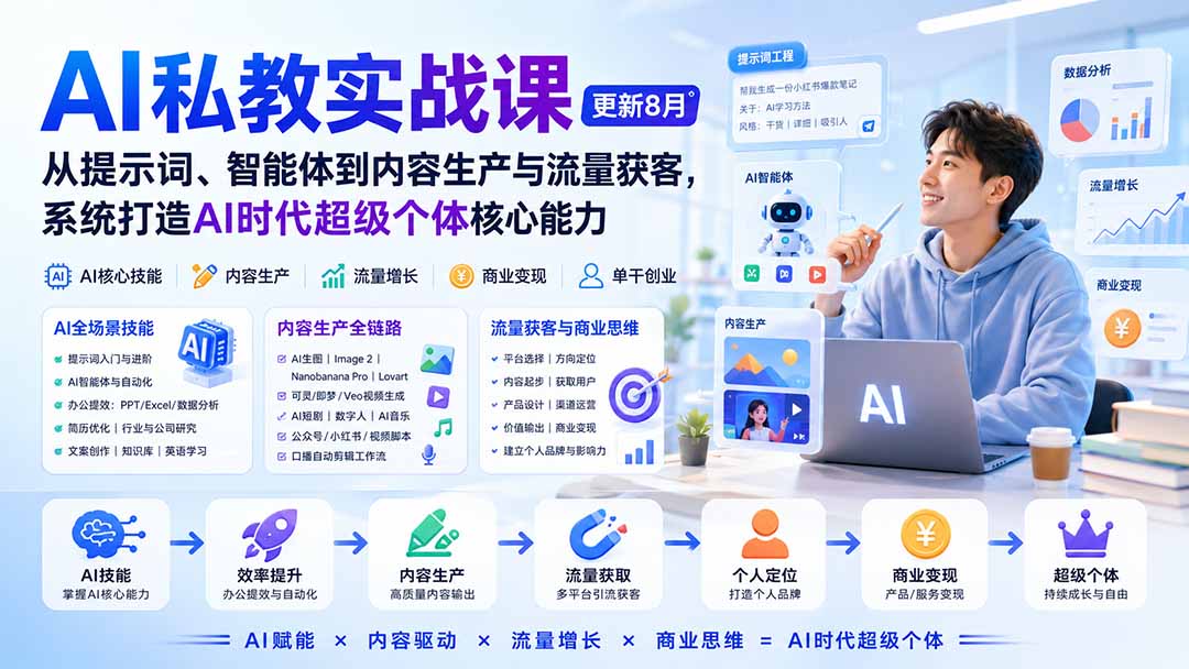 AI私教实战课-更新8月:从提示词、智能体到内容生产与流量获客,系统打造AI时代超级个体核心能力-副业网