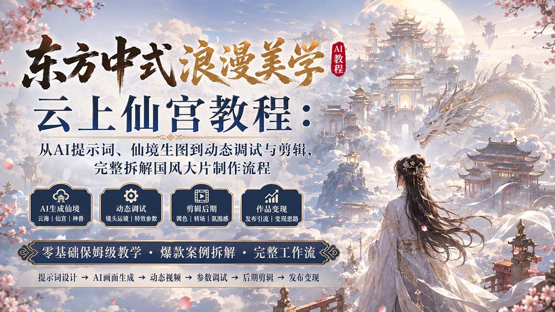 图片[2]-东方中式浪漫美学云上仙宫教程：从AI提示词、仙境生图到动态调试与剪辑，完整拆解国风大片制作流程-副业网