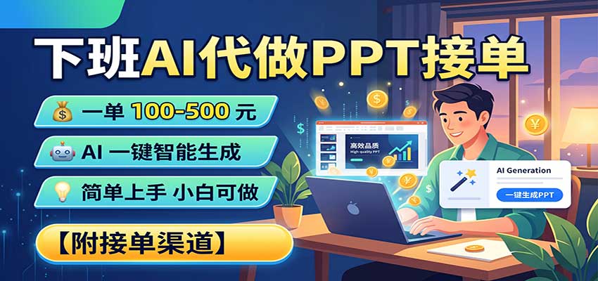 下班AI代做PPT接单,一单100-500,AI一键生成,小白也能做,附接单渠道-副业网