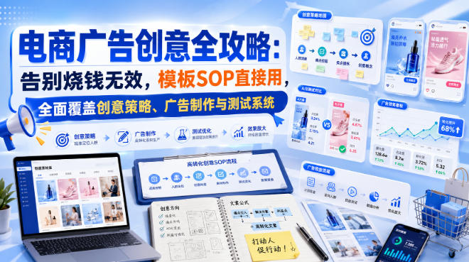 电商广告创意全攻略:告别烧钱无效,模板SOP直接用,全面覆盖创意策略、广告制作与测试系统【原创双语字幕】-副业网