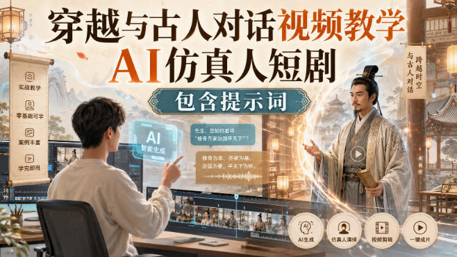 穿越与古人对话视频教学,AI仿真人短剧,包含提示词-副业网