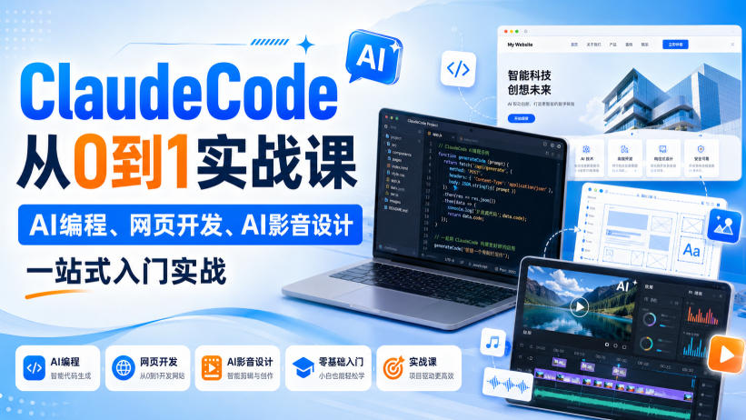 Claude Code从0到1实战课,AI编程、网页开发、AI影音设计一站式入门实战(更新)-副业网