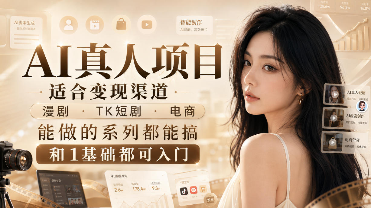 AI真人项目,适合变现渠道,漫剧,TK短剧,电商,能做的系列都能搞,0和1基础都可入门-副业网