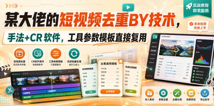 某大佬的短视频去重搬运技术,手法+CR软件,工具参数模板直接复用-副业网