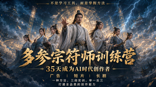 多参宗符师训练营,35天成为AI时代创作者,广告|短片|长剧,一种方法,三段实训,举一反三,打通全品类的创作能力-副业网