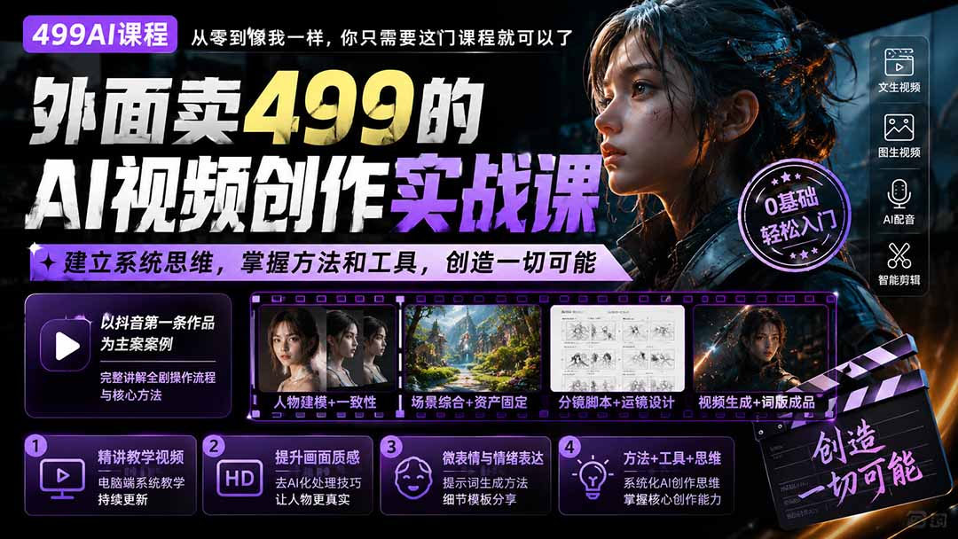 图片[2]-外面卖499的AI视频创作实战课：建立系统思维，掌握方法和工具，创造一切可能。-副业网