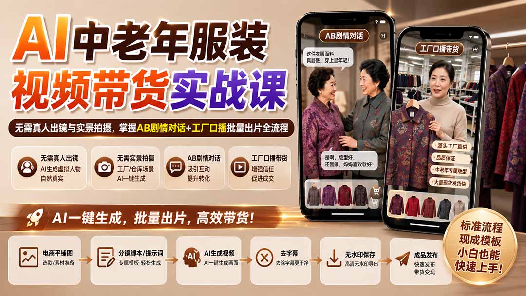图片[2]-AI中老年服装视频带货实战课：无需真人出镜与实景拍摄，掌握AB剧情对话+工厂口播批量出片全流程-副业网