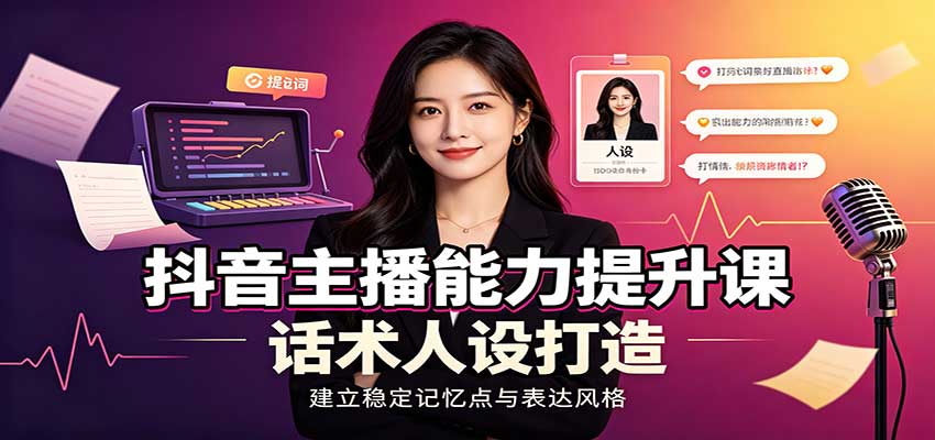 抖音主播能力提升课:账号底层逻辑,直播间搭建调试,话术人设打造全套教学-副业网