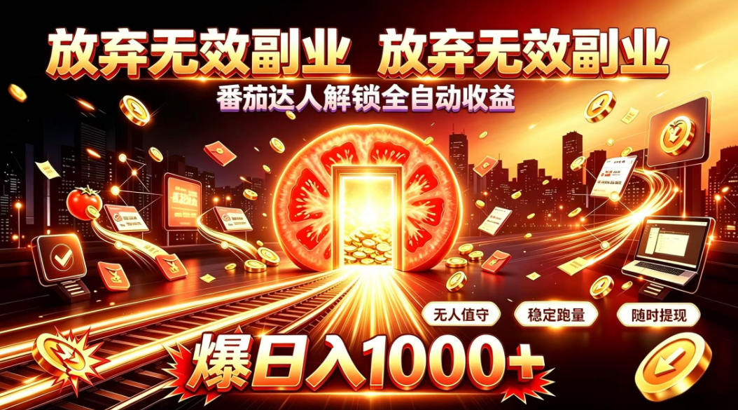 放弃无效副业,番茄达人解锁全自动收益,日入1k+,门槛最低的线上轻资产项目【揭秘】-副业网
