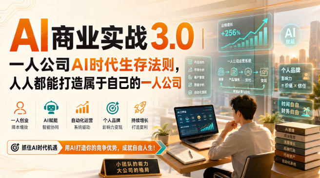 AI商业实战3.0|一人公司AI时代生存法则,人人都能打造属于自己的一人公司-副业网