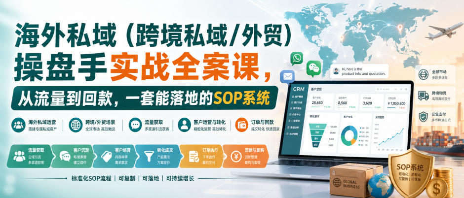 海外私域(跨境私域/外贸)操盘手实战全案课,从流量到回款,一套能落地的SOP系统-副业网