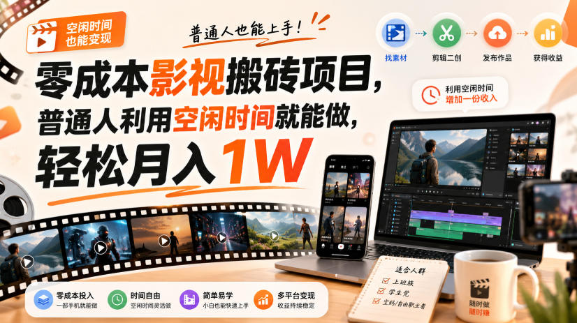 零门槛影视搬砖项目,月入万元,玩法稳定普通人可落地的长期副业!-副业网
