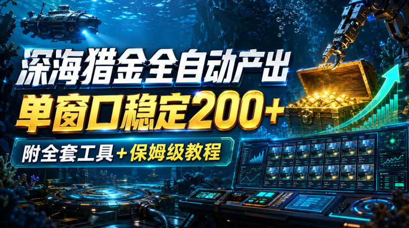 深海猎金全自动产出,单窗口稳定200+,附全套工具+保姆级教程【揭秘】-副业网
