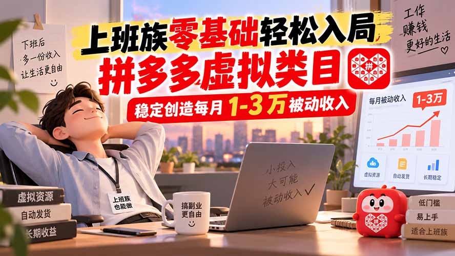 上班族零基础轻松入局,拼多多虚拟类目,稳定创造每月 1-3 万被动收入-副业网