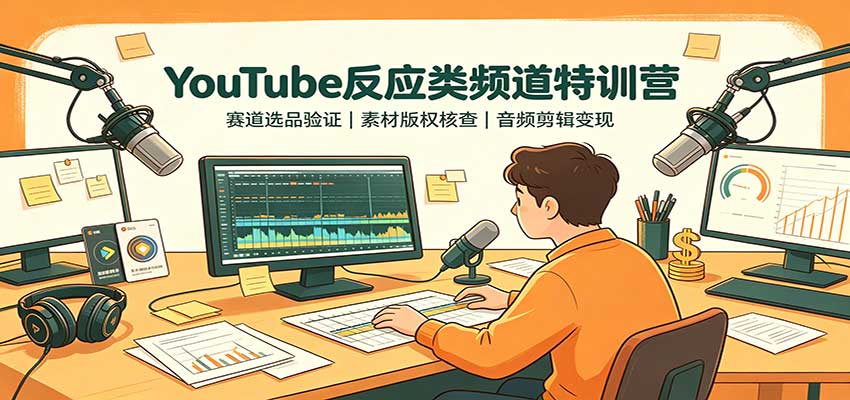YouTube反应类频道特训营:赛道选品验证,素材版权核查,音频剪辑变现-副业网