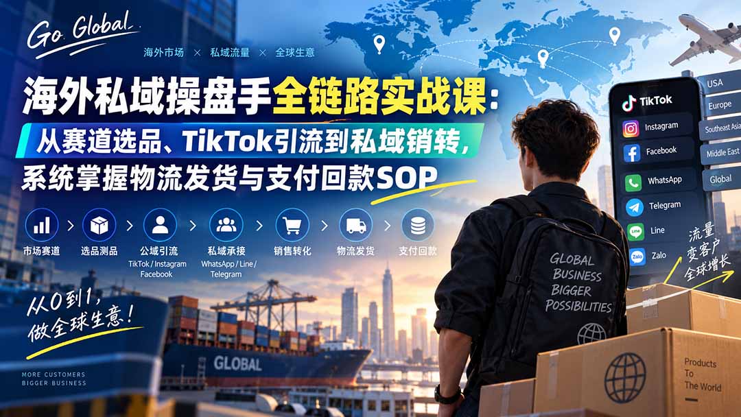 海外私域操盘手全链路实战课:从赛道选品、TikTok引流到私域销转,系统掌握物流发货与支付回款SOP-副业网