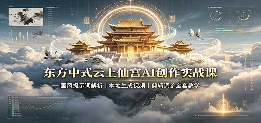 东方中式云上仙宫AI创作实战课:国风提示词解析,本地生成视频,剪辑调参全套教学-副业网