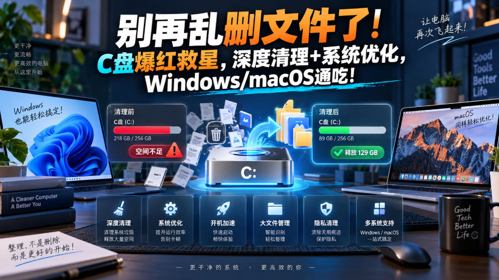 别再乱删文件了!C盘爆红救星,深度清理+系统优化,Windows/macOS通吃!-副业网