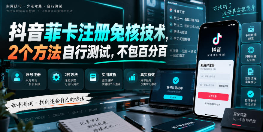 抖音菲卡注册免核技术,2个方法自行测试,不包百分百-副业网