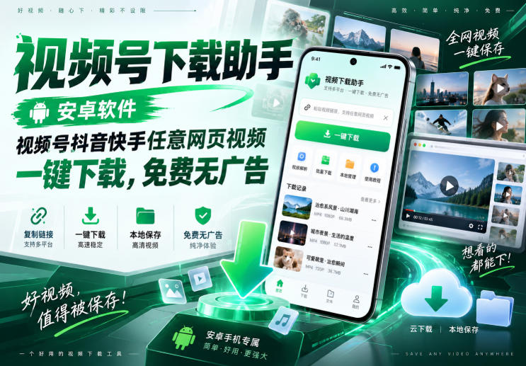 视频号下载助手,安卓软件,视频号抖音快手任意网页视频,一键下载,免费无广告-副业网