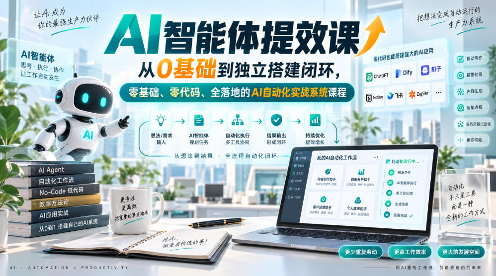 AI智能体提效课,从0基础到独立搭建闭环,零基础、零代码、全落地的AI自动化实战系统课程-副业网