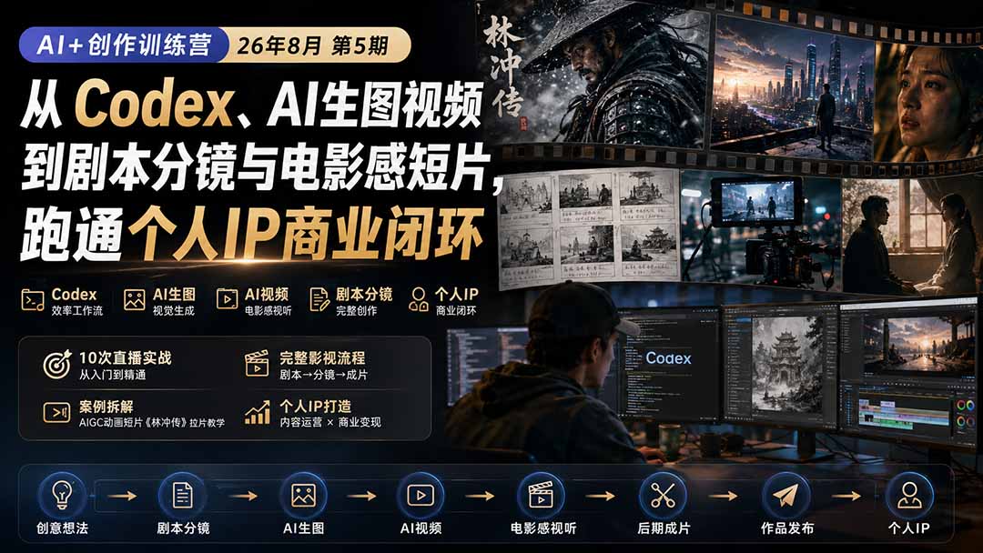 AI+创作训练营26年第5期-更新:从Codex、AI生图视频到剧本分镜与电影感短片,跑通个人IP商业闭环-副业网