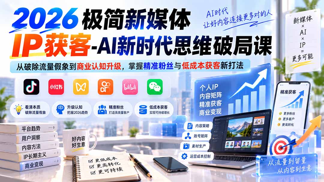 图片[2]-2026极简新媒体IP获客-AI新时代思维破局课：从破除流量假象到商业认知升级，掌握精准粉丝与低成本获客新打法-副业网