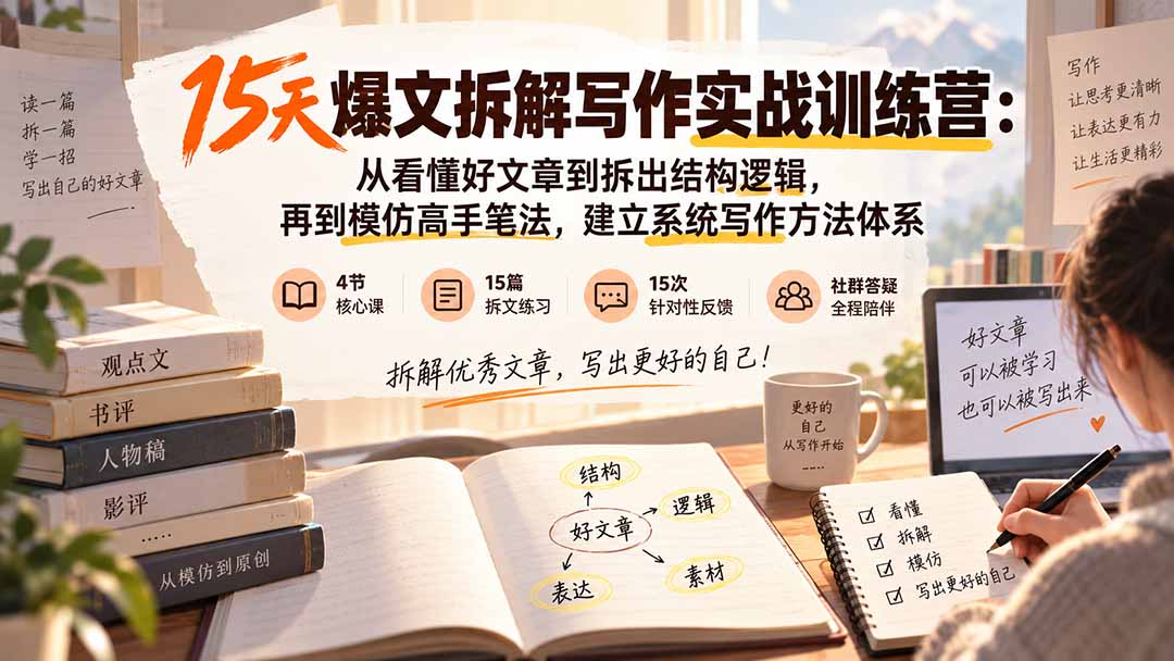 图片[2]-15天爆文拆解写作实战训练营：从看懂好文章到拆出结构逻辑，再到模仿高手笔法，建立系统写作方法体系-副业网