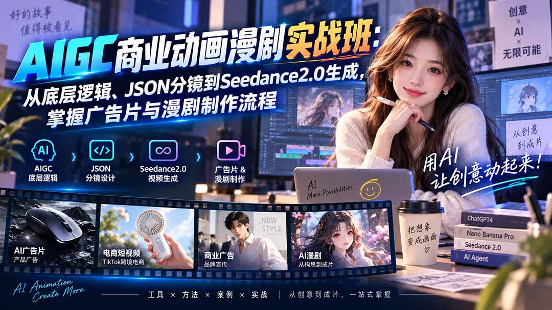 图片[2]-AIGC商业动画漫剧实战班-更新：从底层逻辑、JSON分镜到Seedance2.0生成，掌握广告片与漫剧制作流程-副业网