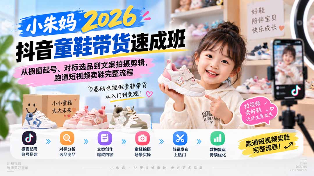 图片[2]-小朱妈2026抖音童鞋带货速成班：从橱窗起号、对标选品到文案拍摄剪辑，跑通短视频卖鞋完整流程-副业网