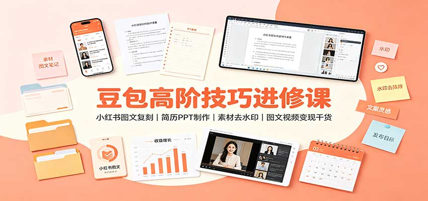 豆包高阶技巧进修课:小红书图文复刻,简历PPT制作,素材去水印,图文视频变现干货-副业网