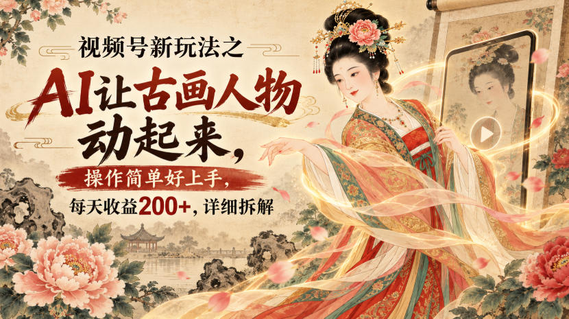视频号新玩法之AI让古画人物动起来,操作简单好上手,每天收益200+,详细拆解-副业网