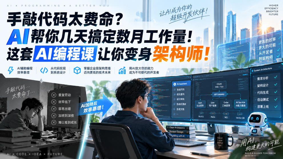 手敲代码太费命?AI帮你几天搞定数月工作量!这套AI编程课让你变身架构师!【原创双语字幕】-副业网