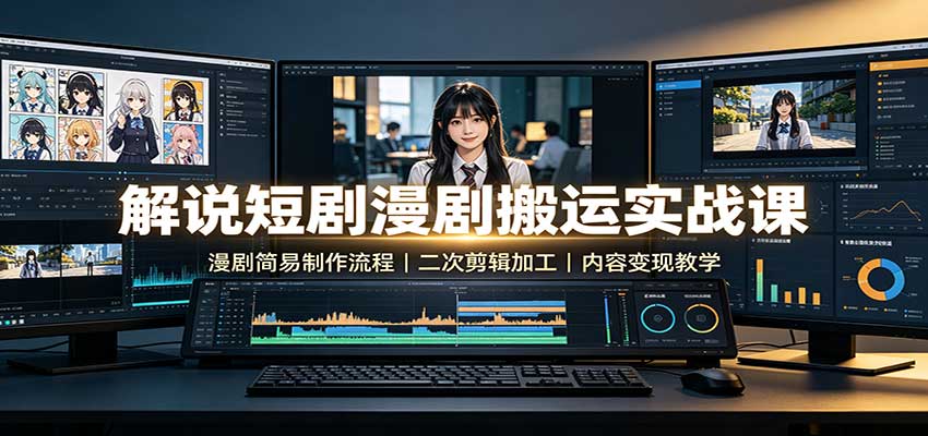 解说短剧漫剧搬运实战课:漫剧简易制作流程,二次剪辑加工,内容变现教学-副业网