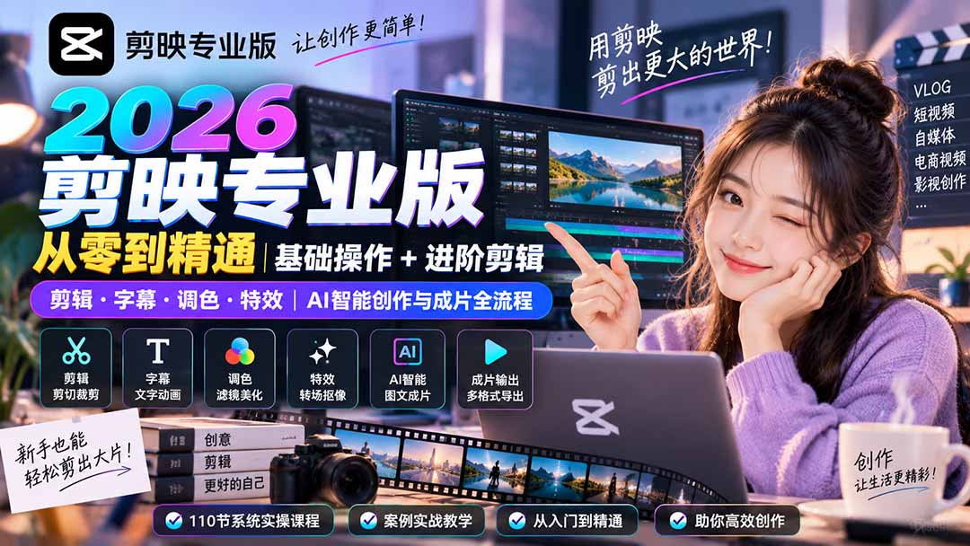 图片[2]-2026剪映专业版从零到精通｜基础操作+进阶剪辑｜剪辑·字幕·调色·特效｜AI智能创作与成片全流程-副业网