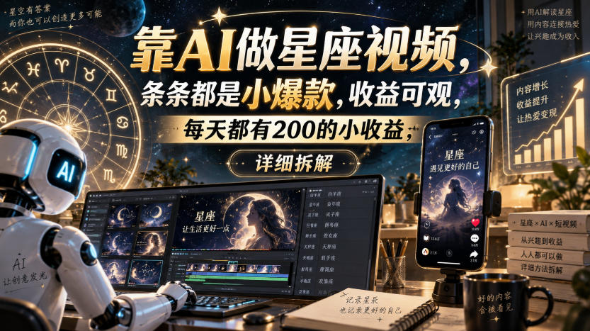 靠AI做星座视频,条条都是小爆款,收益可观,每天都有200的小收益,详细拆解-副业网