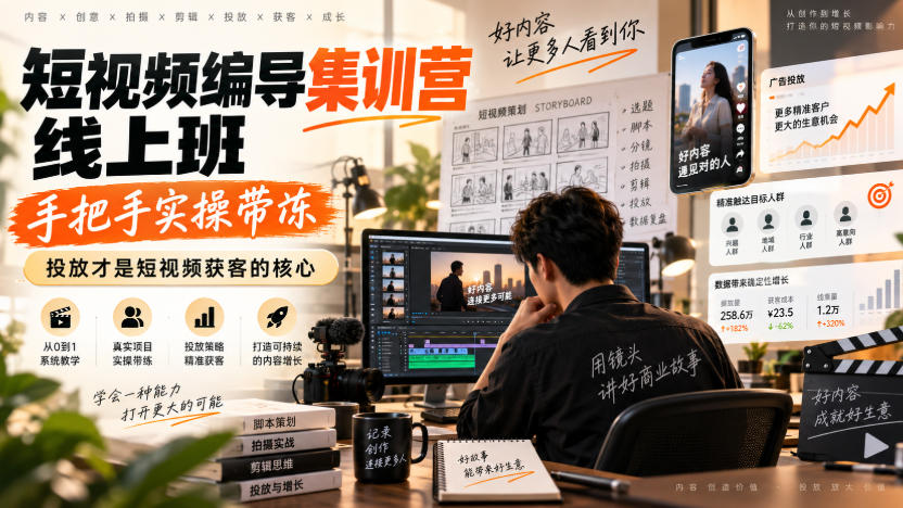 短视频编导集训营线上班,手把手实操带冻,投放才是短视频获客的核心-副业网