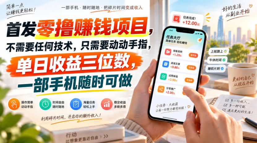 首发零撸賺钱项目,不需要任何技术,只需要动动手指,单日收益三位数,一部手机随时可做【揭秘】-副业网