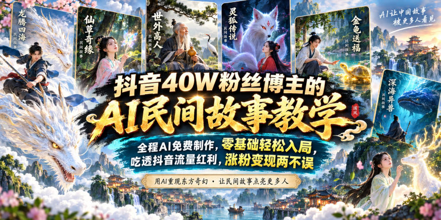 抖音40W粉丝博主的AI民间故事教学,全程AI免费制作,零基础轻松入局,吃透抖音流量红利,涨粉变现两不误-副业网