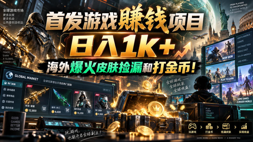 首发游戏賺钱项目,日入1k+,海外爆火皮肤捡漏和打金币!【揭秘】-副业网