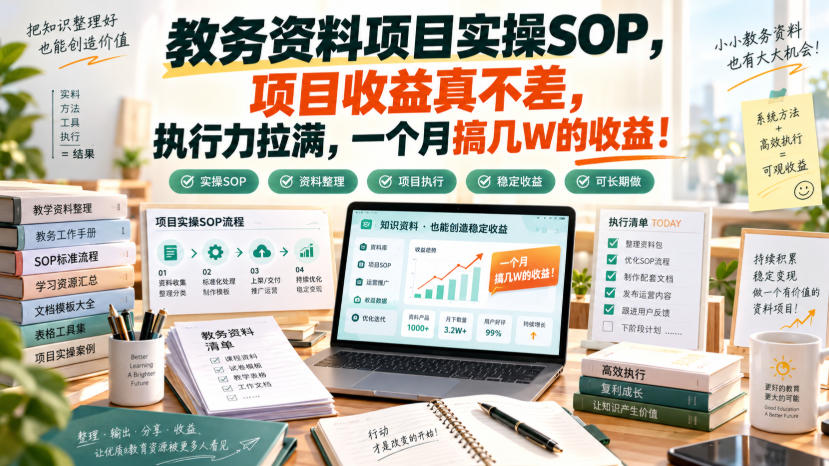 教务资料项目实操SOP,项目收益真不差,执行力拉满,一个月搞几W的收益-副业网
